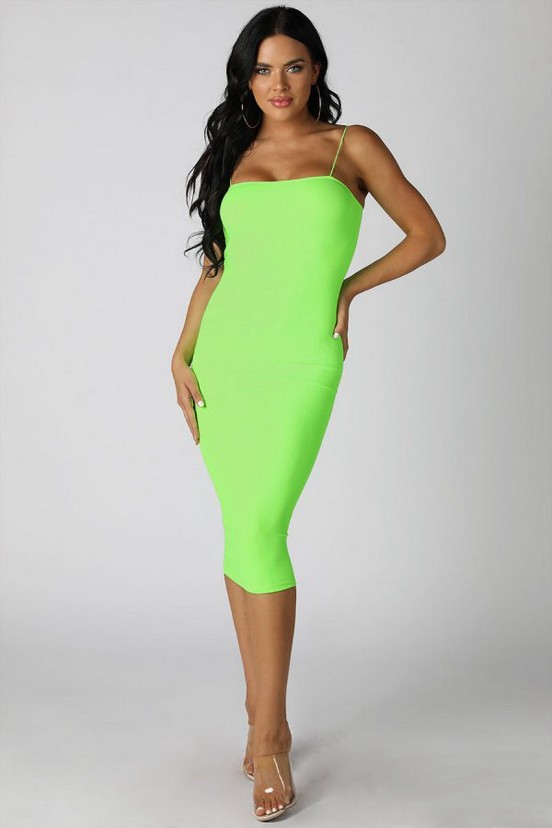 Neon Green Ribbed Midi Dress – Aquarius ...
